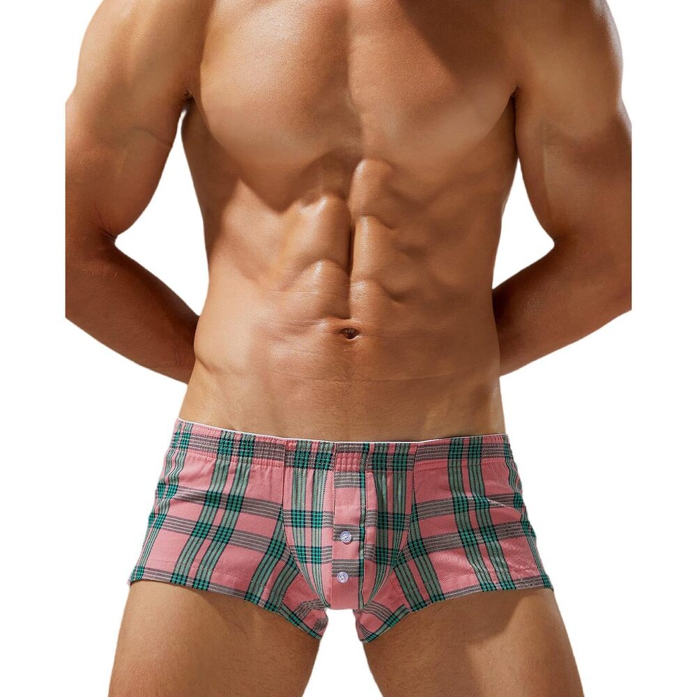 9218 Plaid Underwear Cozy Cotton Boxer Briefs Breathable Bulge Pouch Pajama
